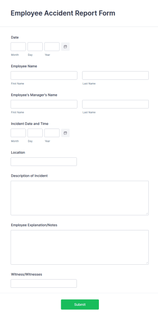 Employee Accident Report Form Template