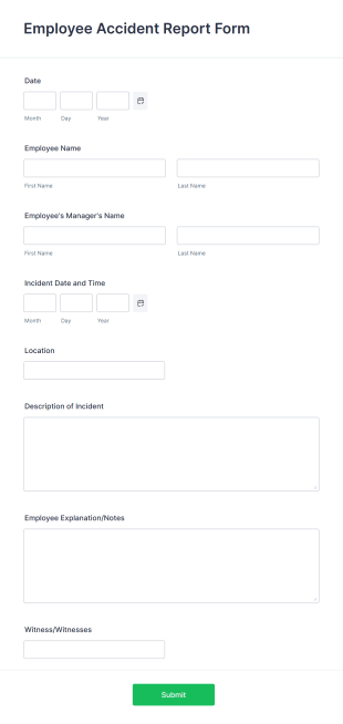 Employee Accident Report Form Template