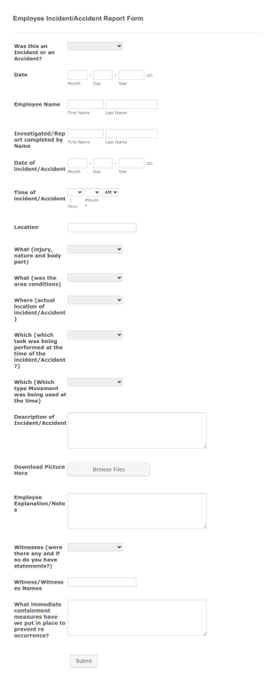 Employee Accident/Incident Report Form Template