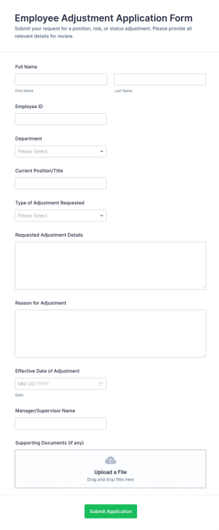 Employee Adjustment Application Form Template
