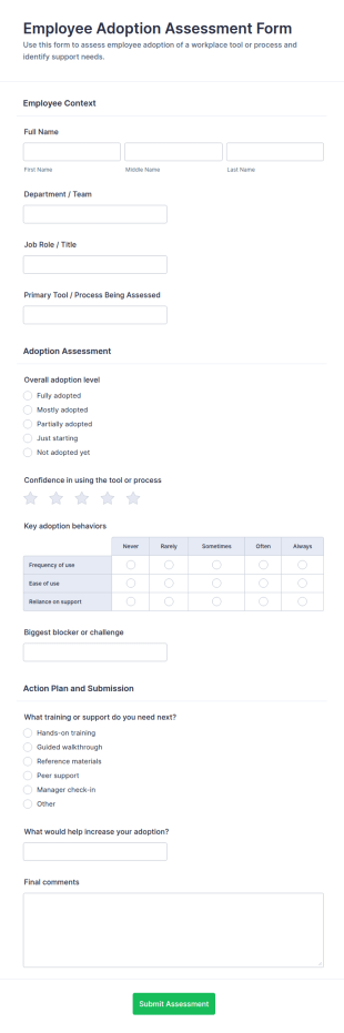 Employee Adoption Assessment Form Template