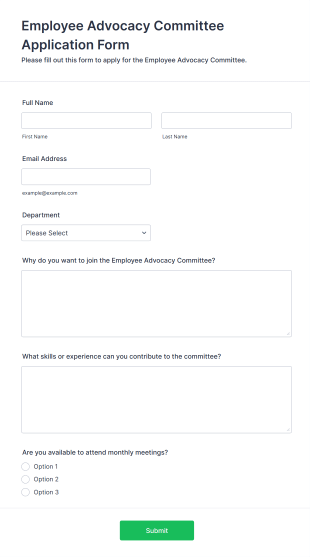 Employee Advocacy Committee Application Form Template