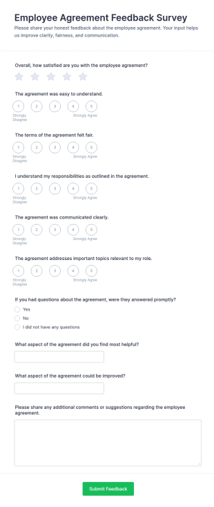 Employee Agreement Feedback Survey Form Template