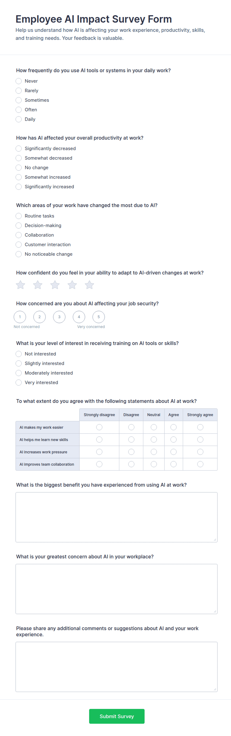 Employee AI Impact Survey Form Template | Jotform