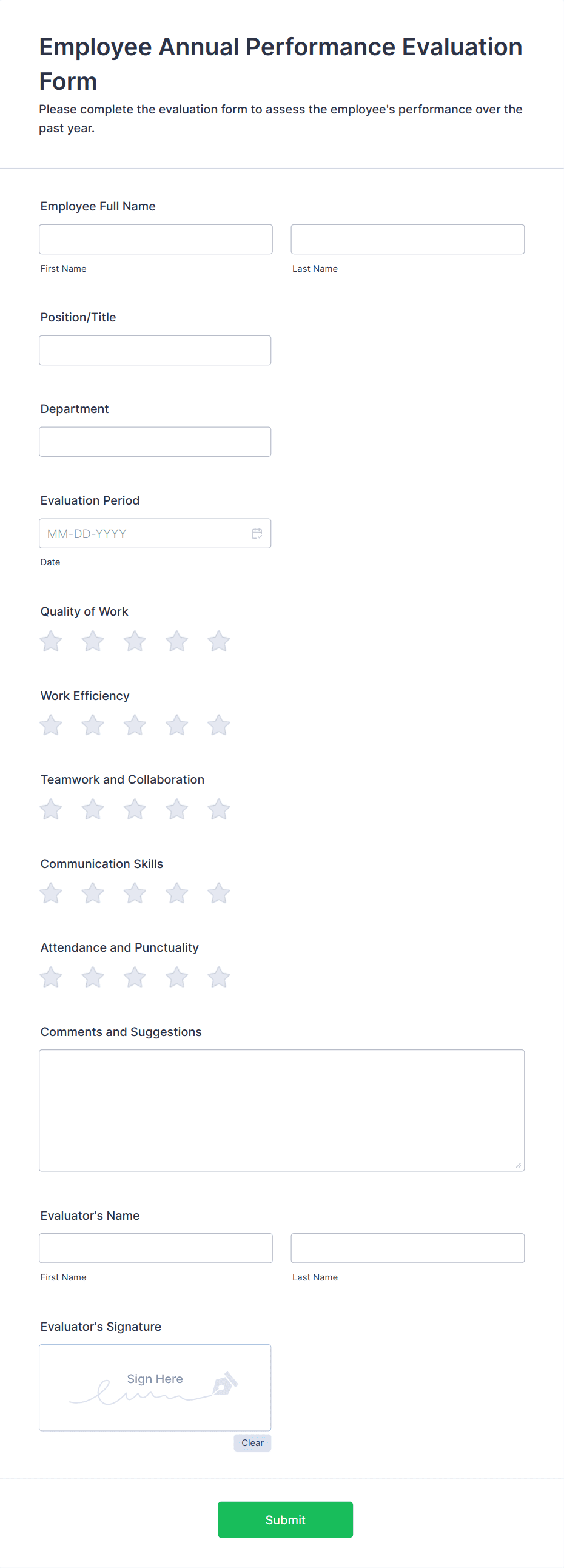 Employee Annual Performance Evaluation Form Template | Jotform