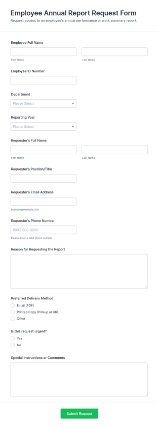 Employee Annual Report Request Form Template