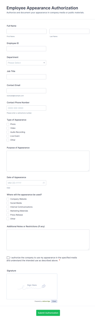 Employee Appearance Authorization Form Template