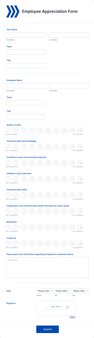 Employee Kudos Form Example Employee Appreciation Feedback Assistant Template | Jotform