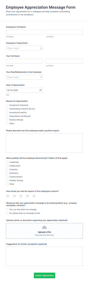 Employee Appreciation Message Form Template