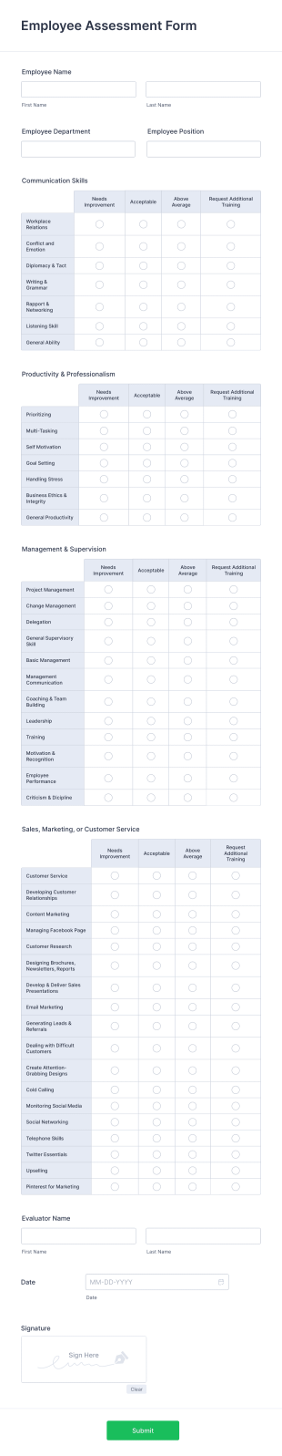 Employee Assessment Form Template