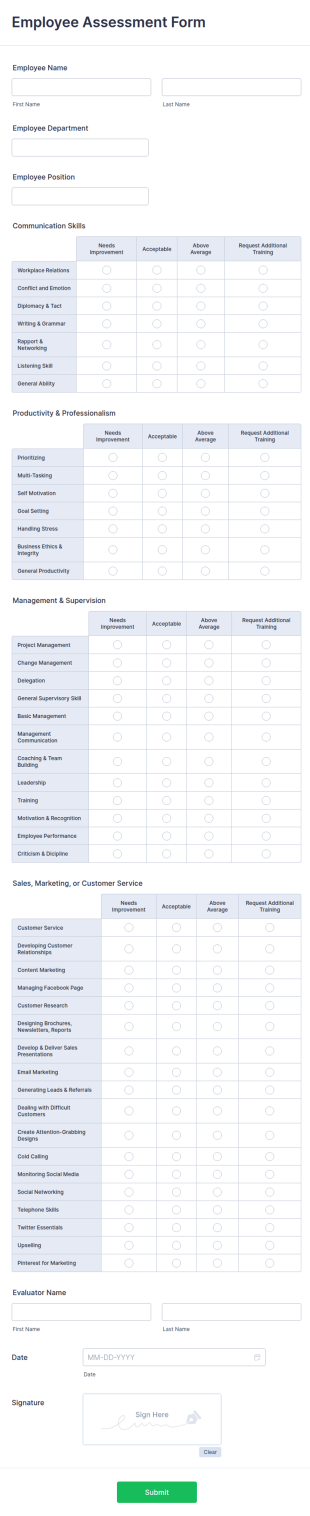 Employee Assessment Form Template