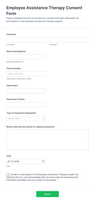 Employee Assistance Therapy Consent Form Template