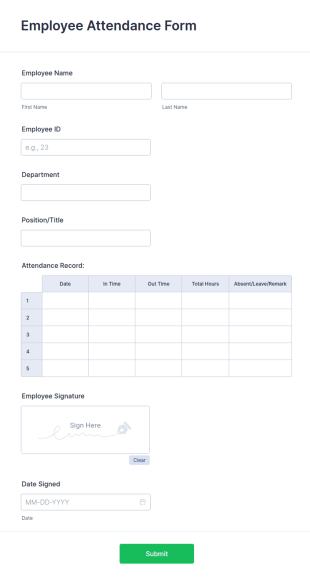 Employee Attendance Form Template