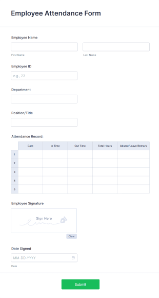 Employee Attendance Form Template