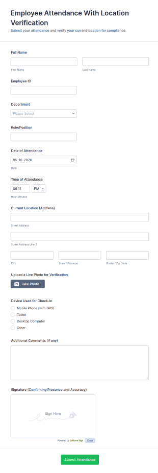 Employee Attendance With Location Verification Form Template