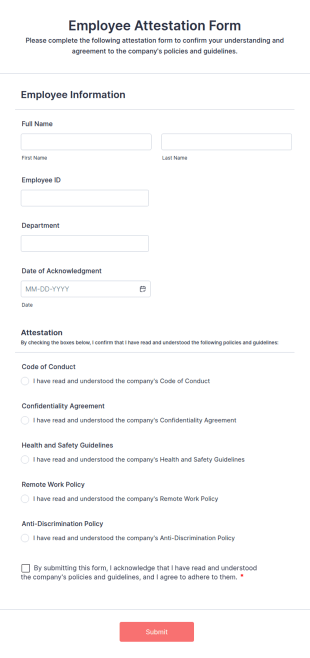 Employee Attestation Form Template