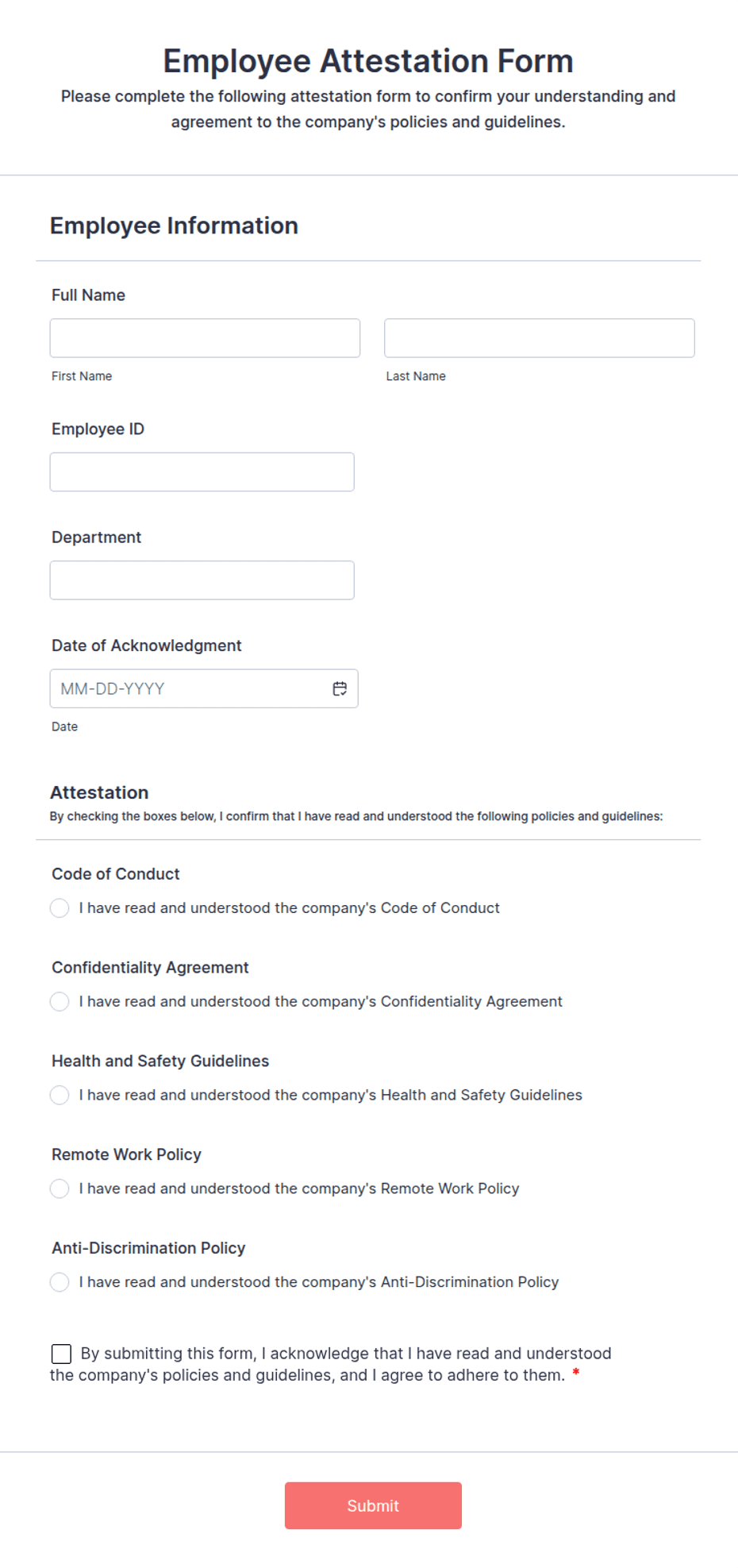 Attestation Form Example Rbt Employee Attestation Form Template | Jotform
