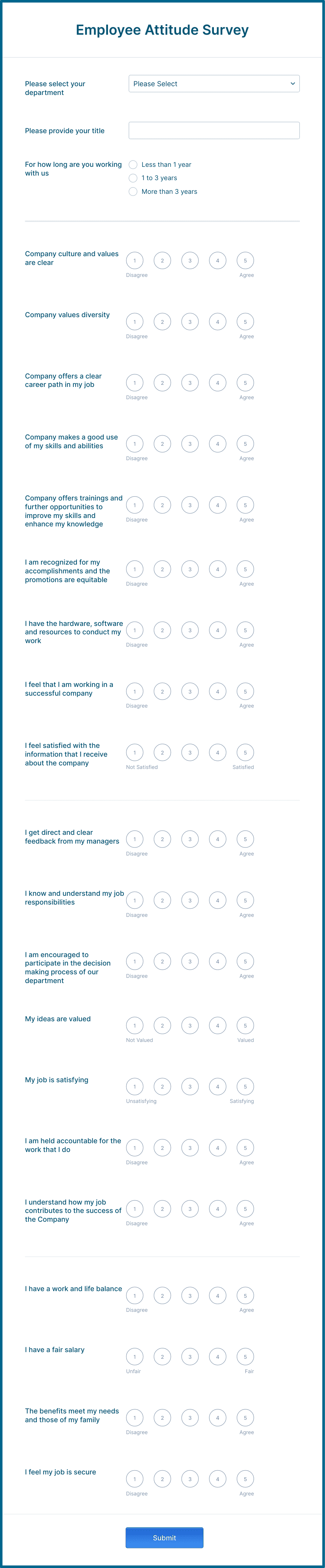 Employee Attitude Survey Form Template | Jotform