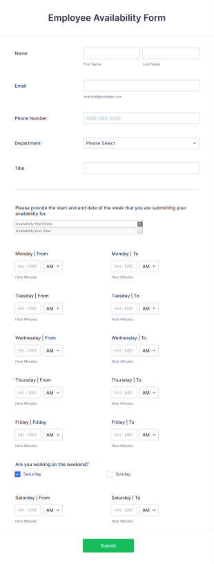 Employee Availability Form Template