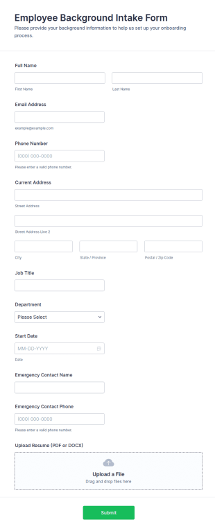 Employee Background Intake Form Template