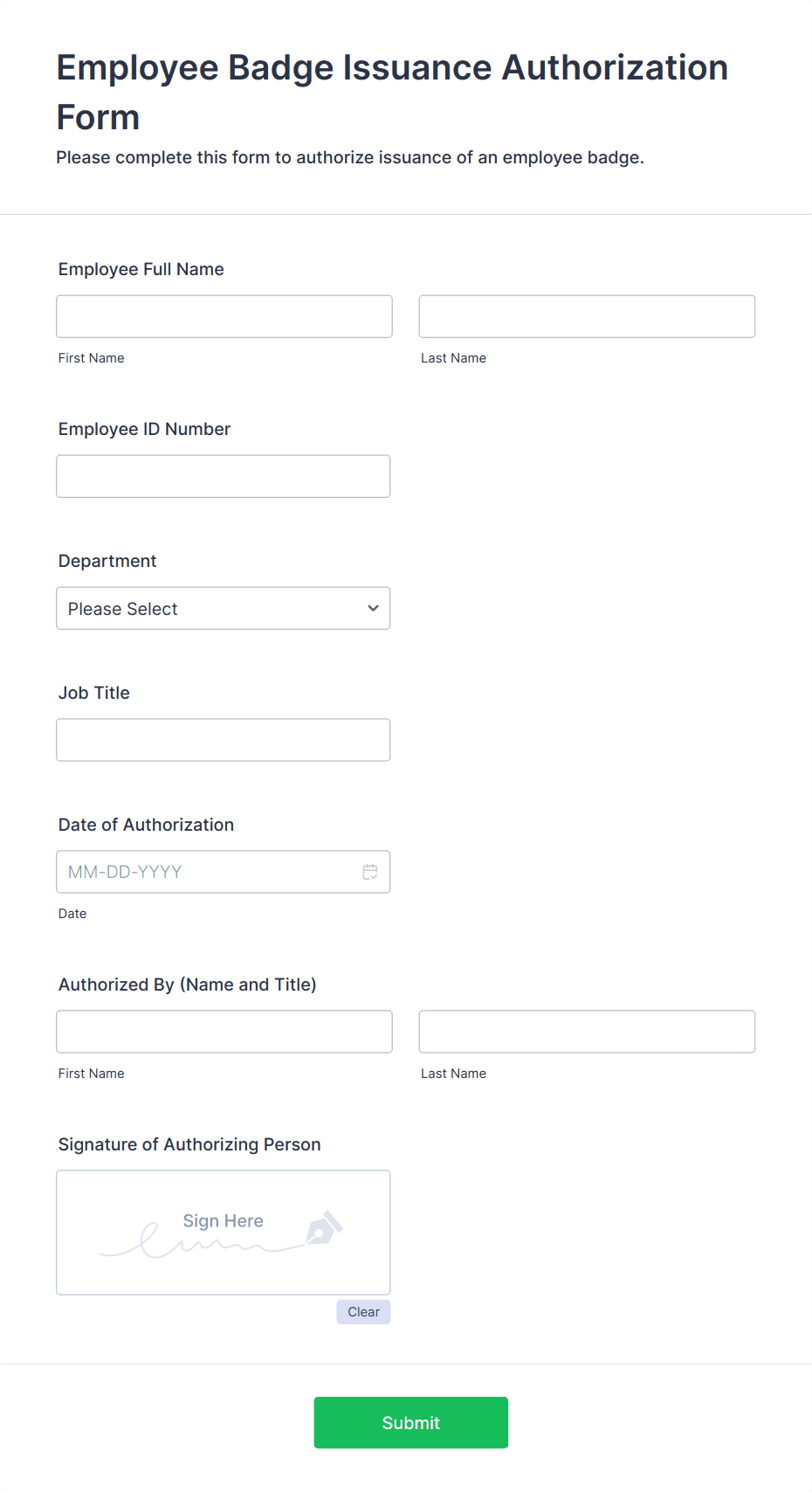 Employee Badge Issuance Authorization Form Template | Jotform