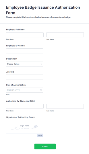 Employee Badge Issuance Authorization Form Template