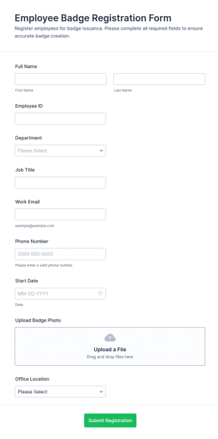Employee Badge Registration Form Template