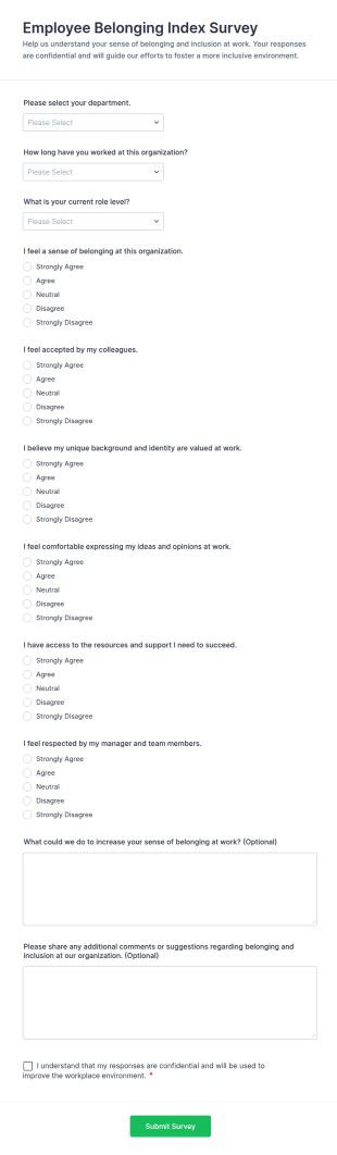 Employee Belonging Index Survey Form Template