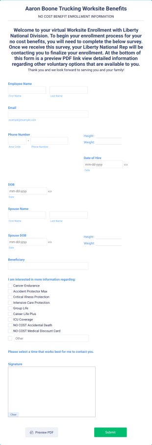 Employee Benefit Enrollment Form Template