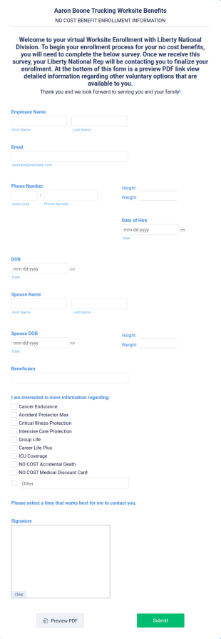 Employee Benefit Enrollment Form Template