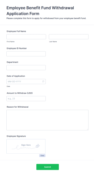 Employee Benefit Fund Withdrawal Application Form Form Template