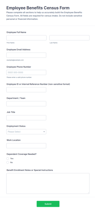 Employee Benefits Census Form Template