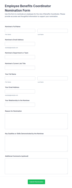 Employee Benefits Coordinator Nomination Form Template