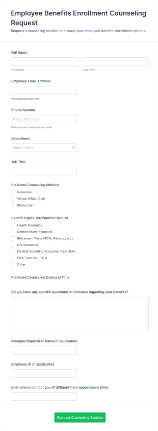 Employee Benefits Enrollment Counseling Request Form Template