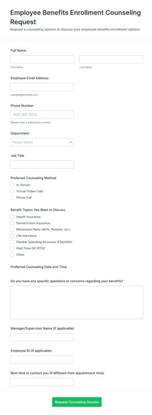 Employee Benefits Enrollment Counseling Request Form Template