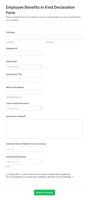 Employee Benefits In Kind Declaration Form Template