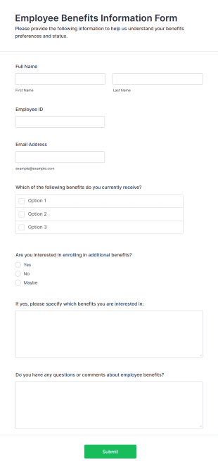 Employee Benefits Information Form Template