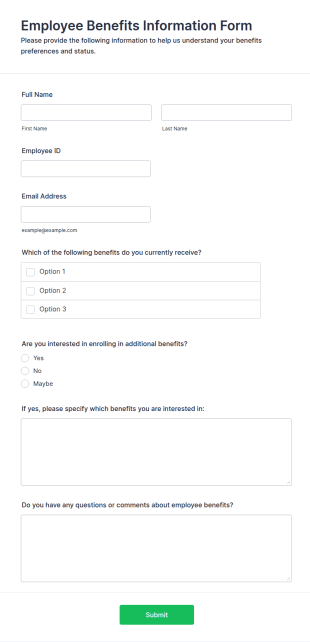 Employee Benefits Information Form Template