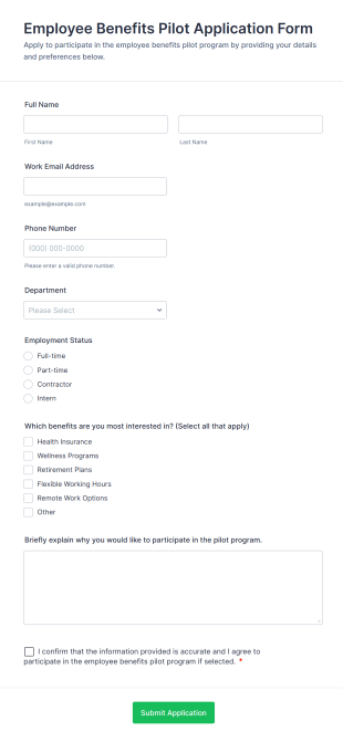 Employee Benefits Pilot Application Form Template