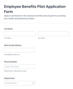 Employee Benefits Pilot Application Form Form Template