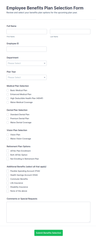 Employee Benefits Plan Selection Checklist Form Template