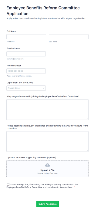Employee Benefits Reform Committee Application Form Template