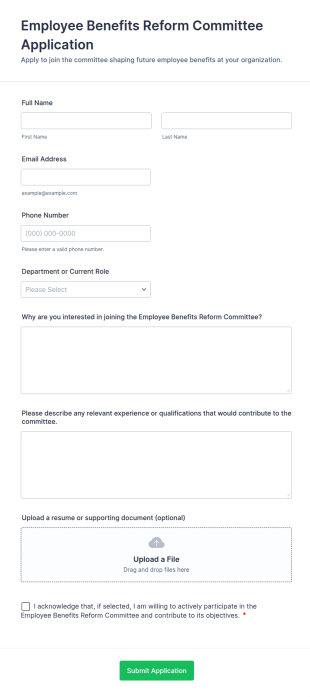 Employee Benefits Reform Committee Application Form Template