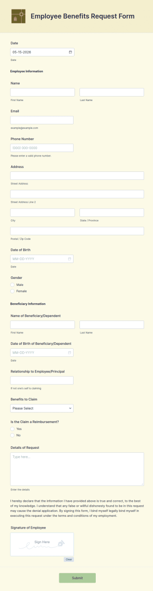 Employee Benefits Request Form Template