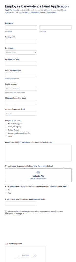 Employee Benevolence Fund Application Form Template