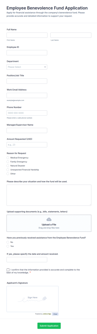 Employee Benevolence Fund Application Form Template
