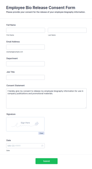 Employee Bio Release Consent Form Template