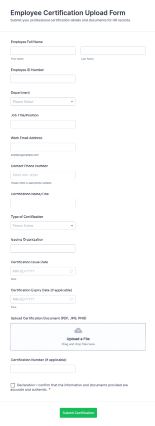 Employee Certification Upload Form Template