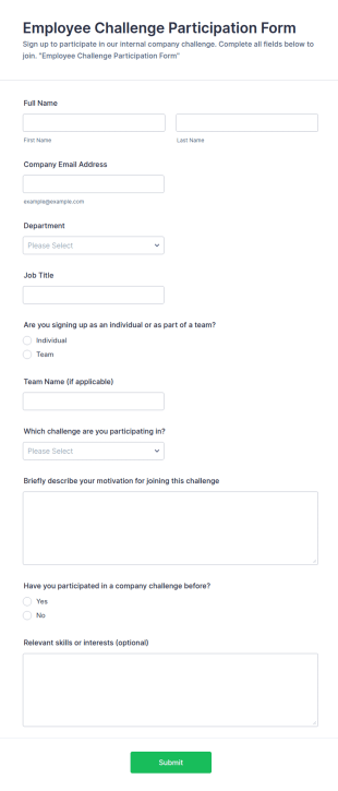 Employee Challenge Participation Form Template
