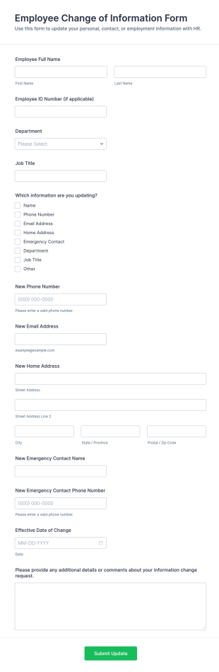 Employee Change Of Information Form Template